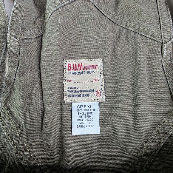 Vintage BUM Equipment Shortalls Womens Size XL Green 90s Y2K Bib Overalls Shorts - Picture 11 of 11